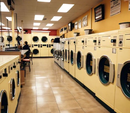 Laundry store with multiple washing machines