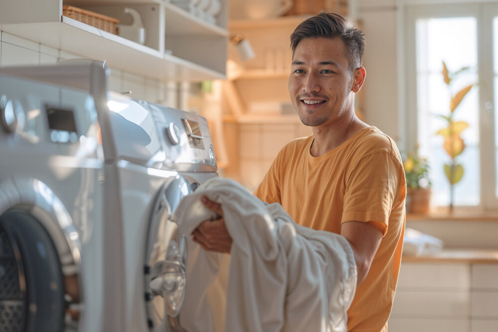 A laundry guy happy using the Fabklean laundry and dry cleaning software